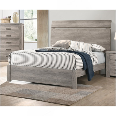Wooden Bedroom 1Pc Queen Size Bed Grey Color Bedframe Paper Laminate Furniture Simple Modern