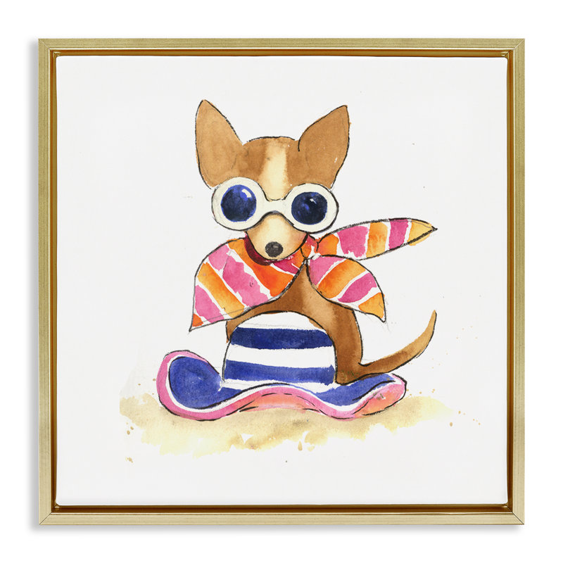 "Sandy Dog on Beach", art mural sur toile flottant noir par Geoff Allen, H 18 po x l 18 po, Cadre flottant gris lustré