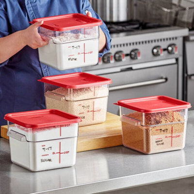 Vigor 6 pte Contenant alimentaire transparent en polycarbonate et couvercle rouge - paquet de 6