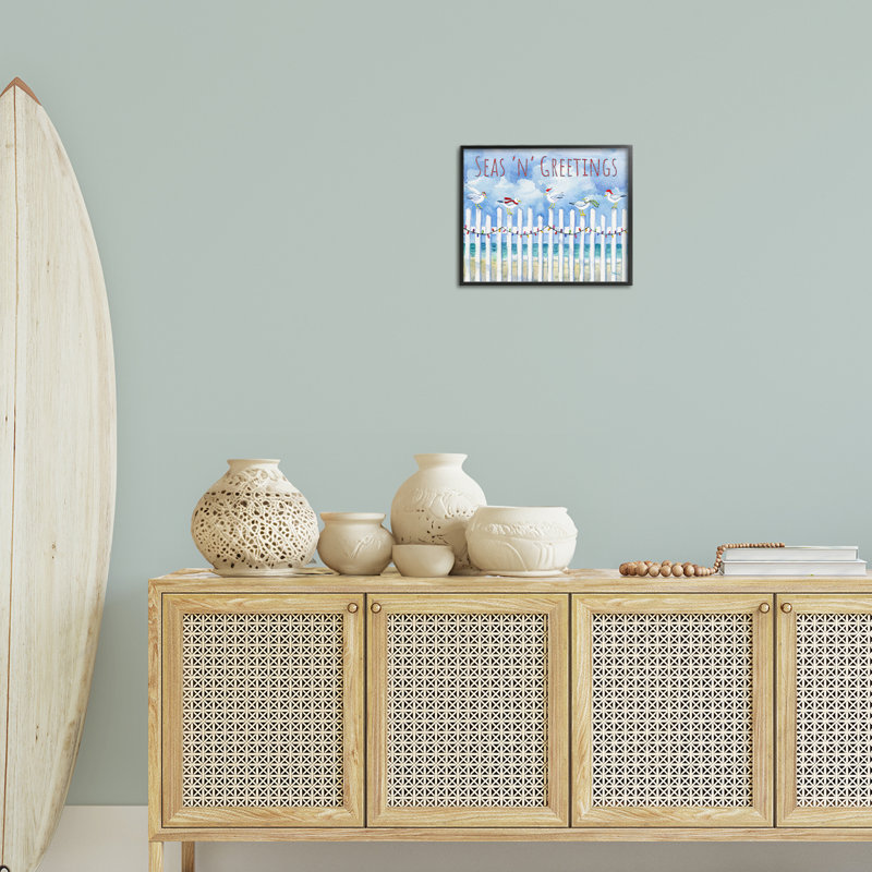  «Seas 'n' Greetings Seagulls, estampe numérique par Paul Brent, H 11 po x l 14 po, Giclée encadrée noir minuit