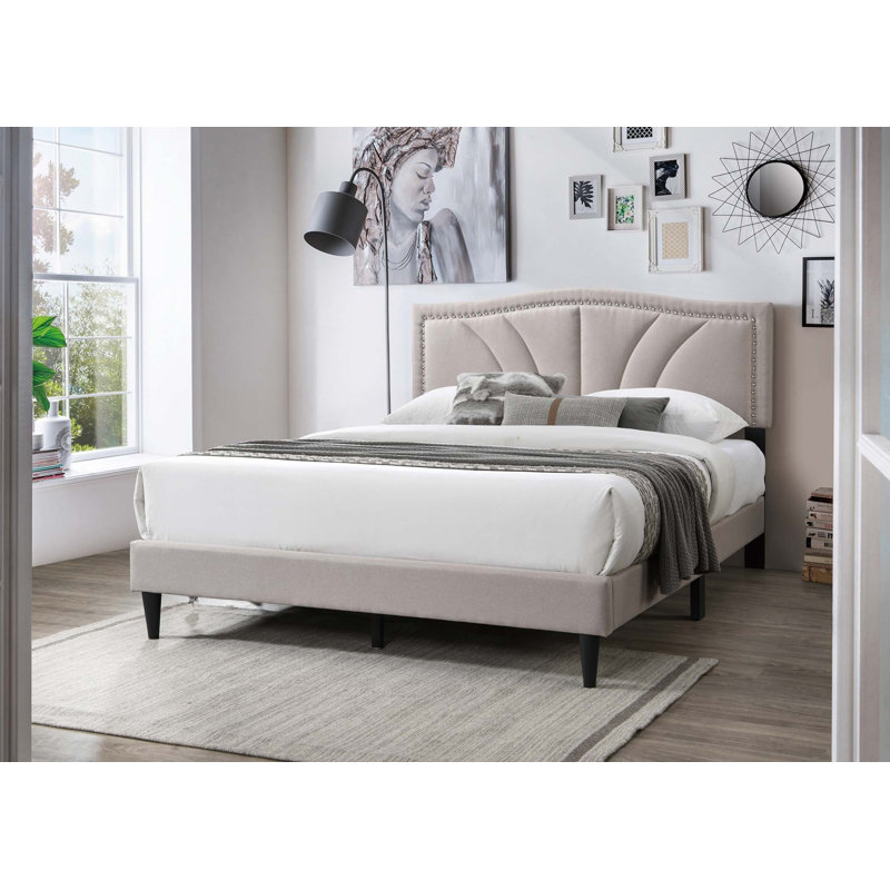 Lit Reo, tête de lit tapissier courbée, Brun pâle, Grand