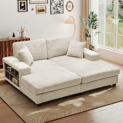 Canapé-lit modulaire rembourré en velours côtelé 79,5 po avec accoudoirs et coussins de rangement