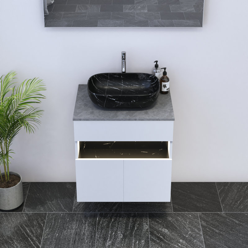 Lieke 23.6'' Single Bathroom Vanity with Top, Concrete, Black