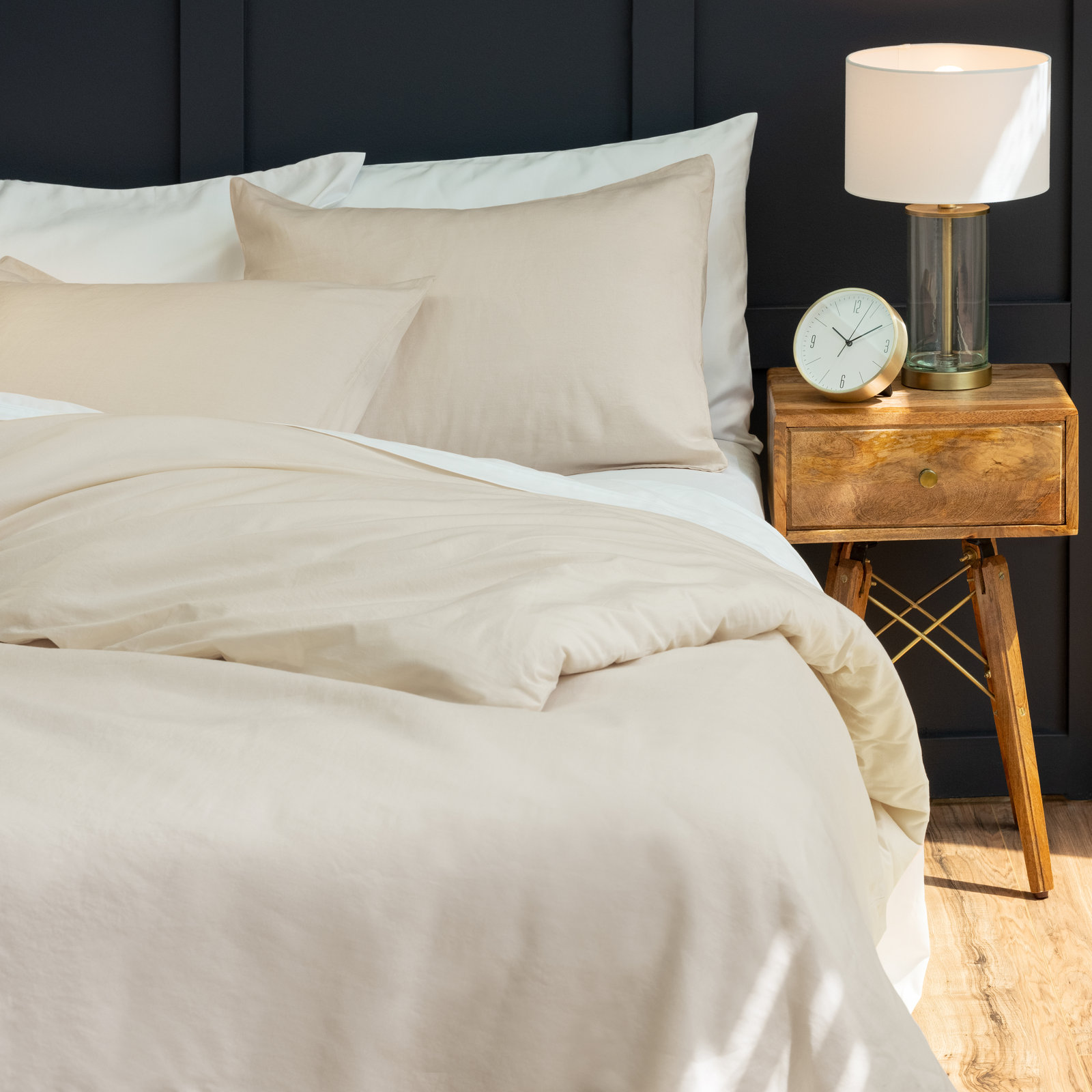 Kandice Linen Duvet Cover Set, Oatmeal, Queen Duvet Cover + 2 Shams