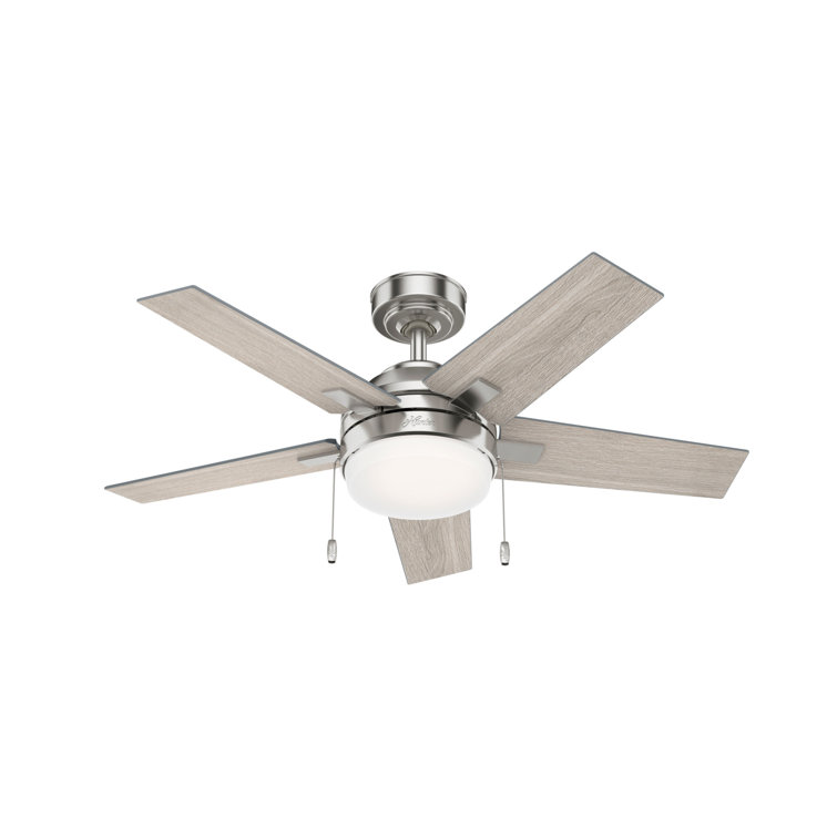 44" Bartlett 5 - Blade Modern Indoor Ceiling Fan with Pull Chain and LED Light Included