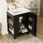 Meuble-lavabo 24 po avec finition peinte en noir, lavabo en céramique, armoire à fermeture douce et compartiments de rangement multifonctionnels, cadre en bois massif de 24 po, porte, lavabo lisse sous le comptoir