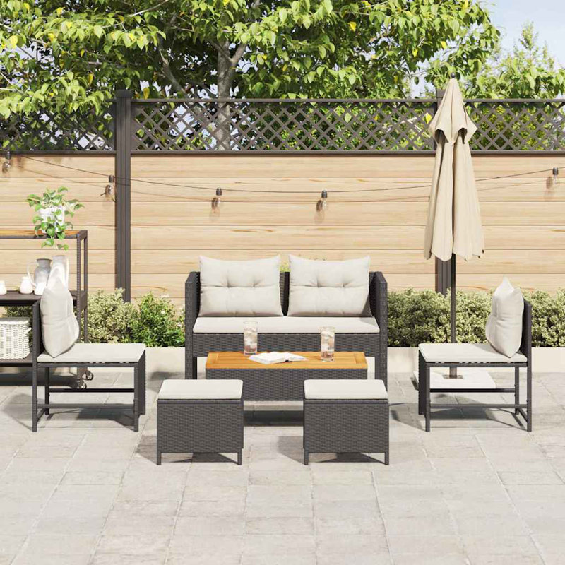 vidaXL Garden Sofa Set with Cushion Poly Rattan Furniture Outdoor Living, Black, Cream