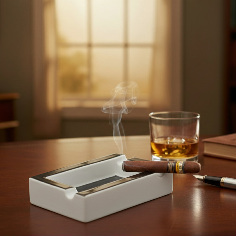 Visol Wesley Black & White Rectangular Ceramic Cigar Ashtray