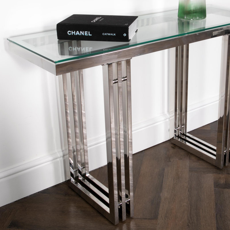 Abbiney 400cm Glass Top Console Table, Silver