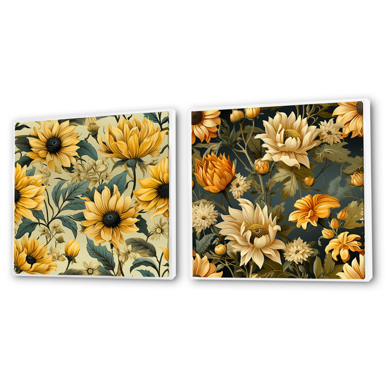 Higgston - Ensemble de 2 collages floraux carrés, Cadre flottant blanc, H 36 po x l 73 po