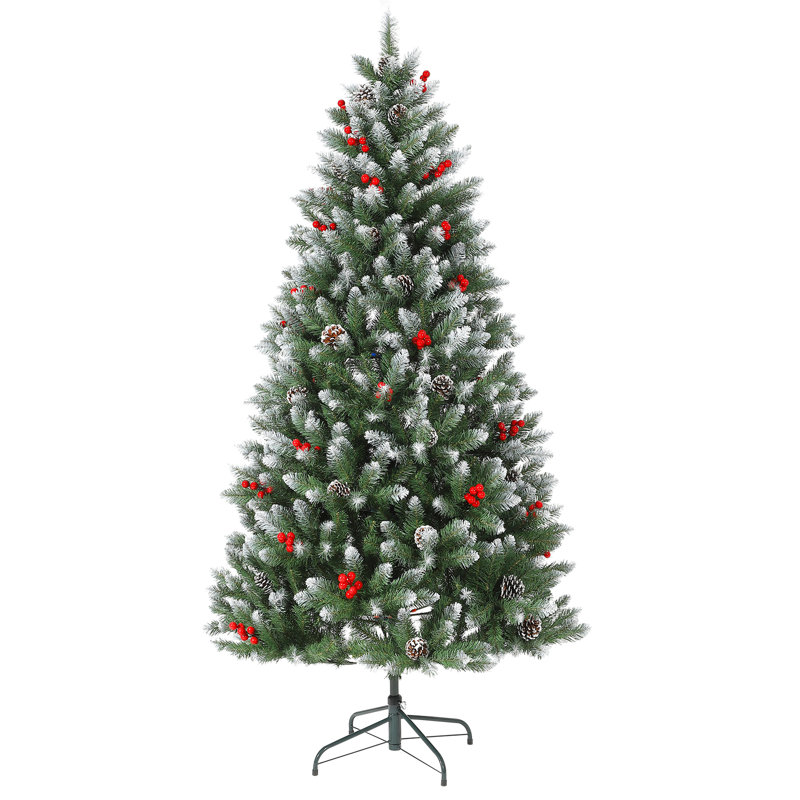 Arbre de Noël artificiel 6 pi avec pommes de pin et baies pour décoration de maison de vacances, H 6 pi