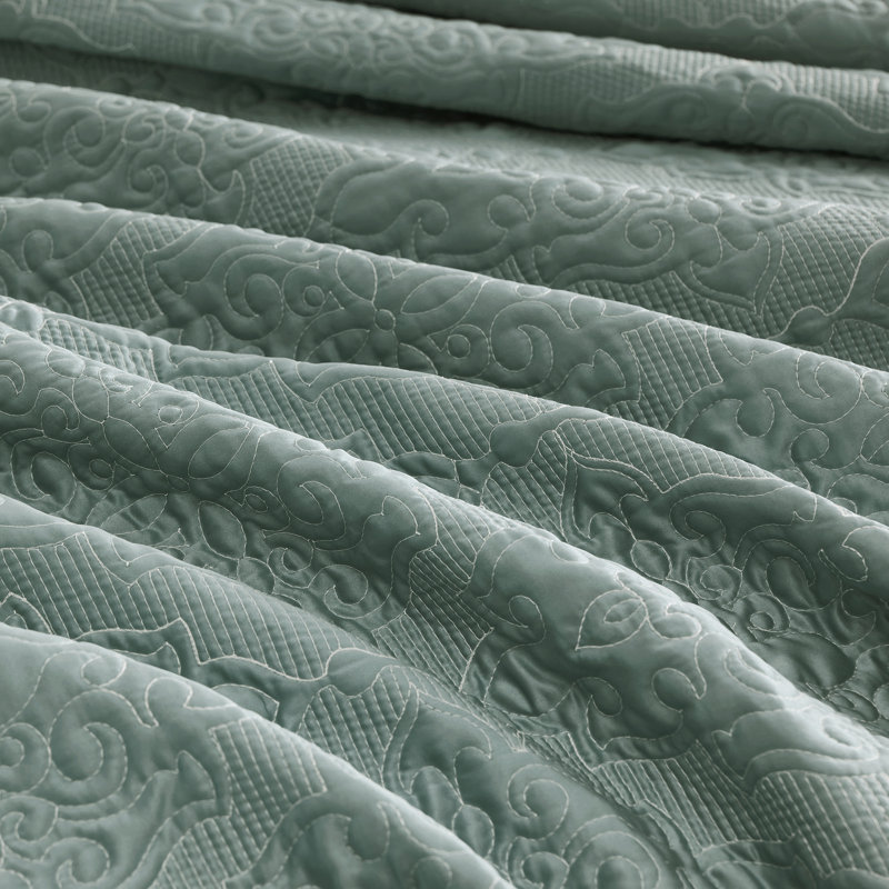Ensemble de literie 5 pièces Satin, Courtepointe grande taille et 4 pièces supplémen, Bleu minéral