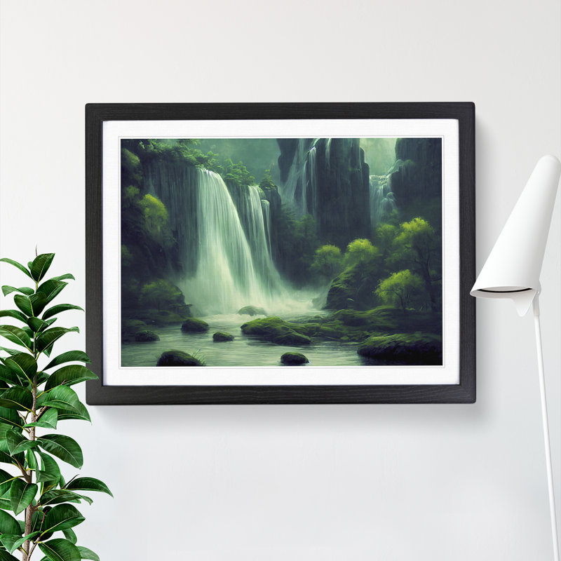 Exquisite Waterfall - Single Picture Frame Print, 46cm H x 64cm W x 2cm D, Black