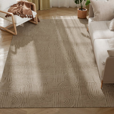 Tapis en fausse fourrure 6 x 9, tapis antidérapant à motif géométrique moderne, brun clair