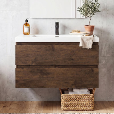 Meuble-lavabo suspendu de 76 cm (30 po), armoire en mélamine de bois avec lavabo intégré en résine et carbonate de calcium