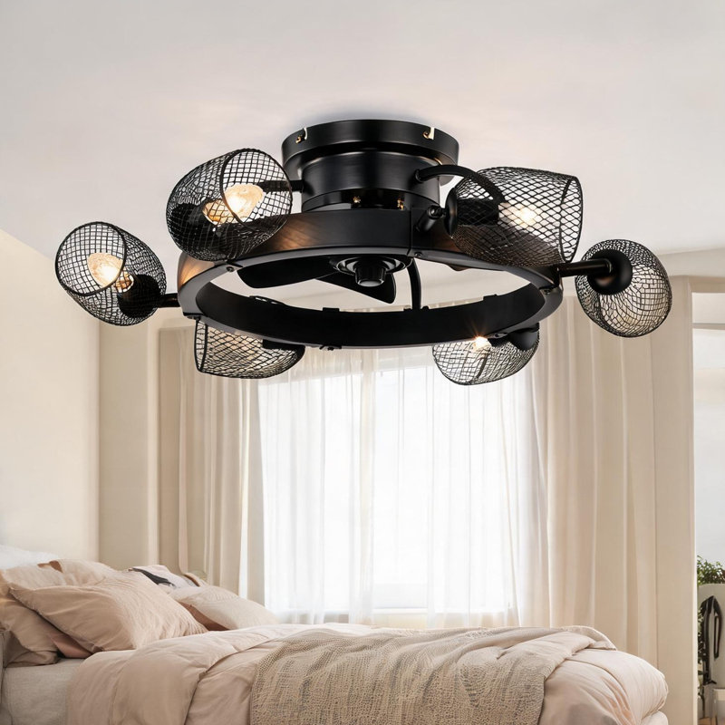 25.8-Inch Industrial Ceiling Fan with 5 ABS Blades, Remote Control, Flush Mount, Matte Black