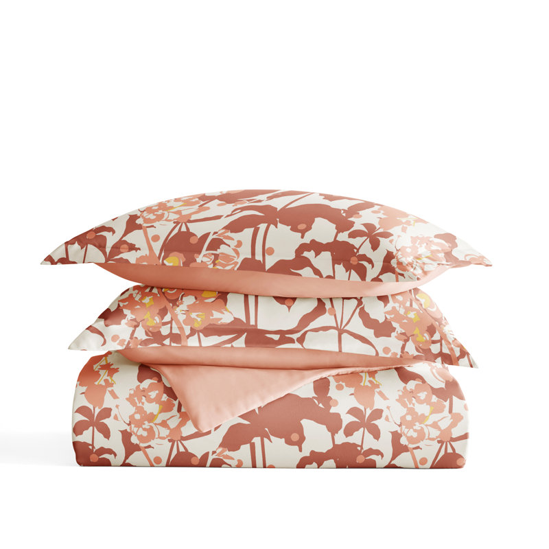 Clay and White Floral Microfiber Full/Queen Duvet Cover Set
