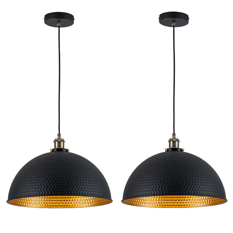 Ensemble de luminaire suspendu en forme de dôme noir et doré 11,8 pouces pour îlot de cuisine, 67.8" H x 11.8" W x 11.8" D
