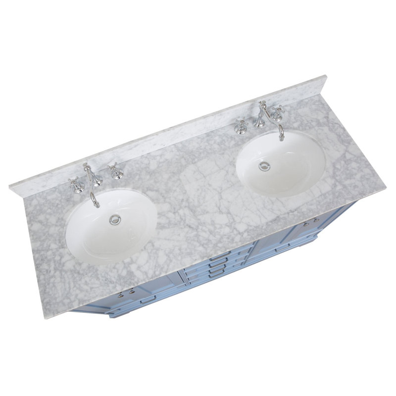 Ensemble de meuble-lavabo double 60 po Larosa, Marbre de Carrare, Bleu poudre