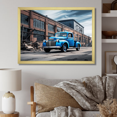 Blue Pickup Truck Industrial Drive I - Transportation Canvas Wall Art