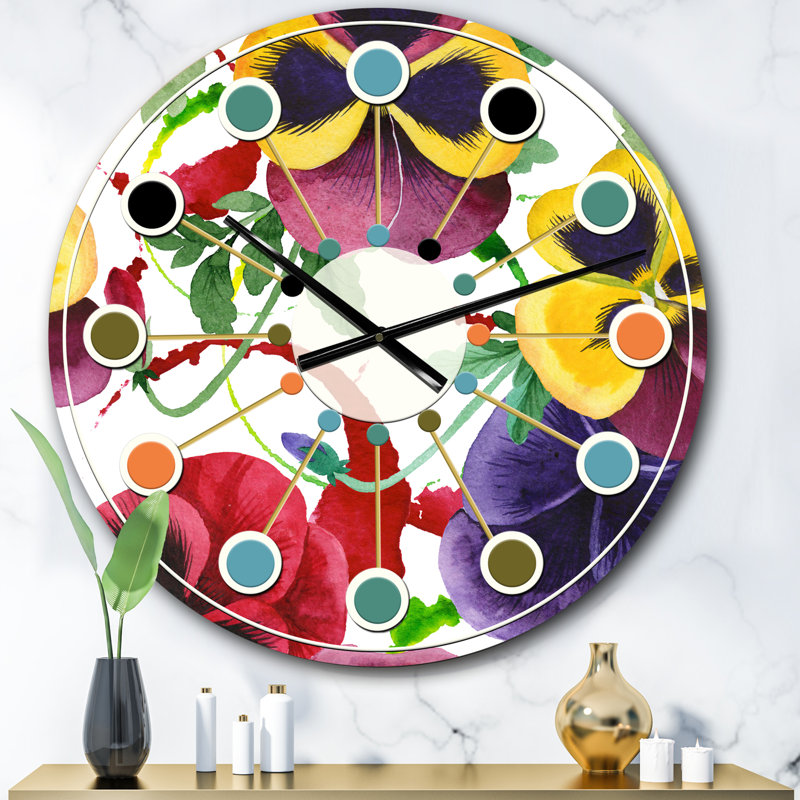 Horloge murale florale botanique rétro, Surdimensionné