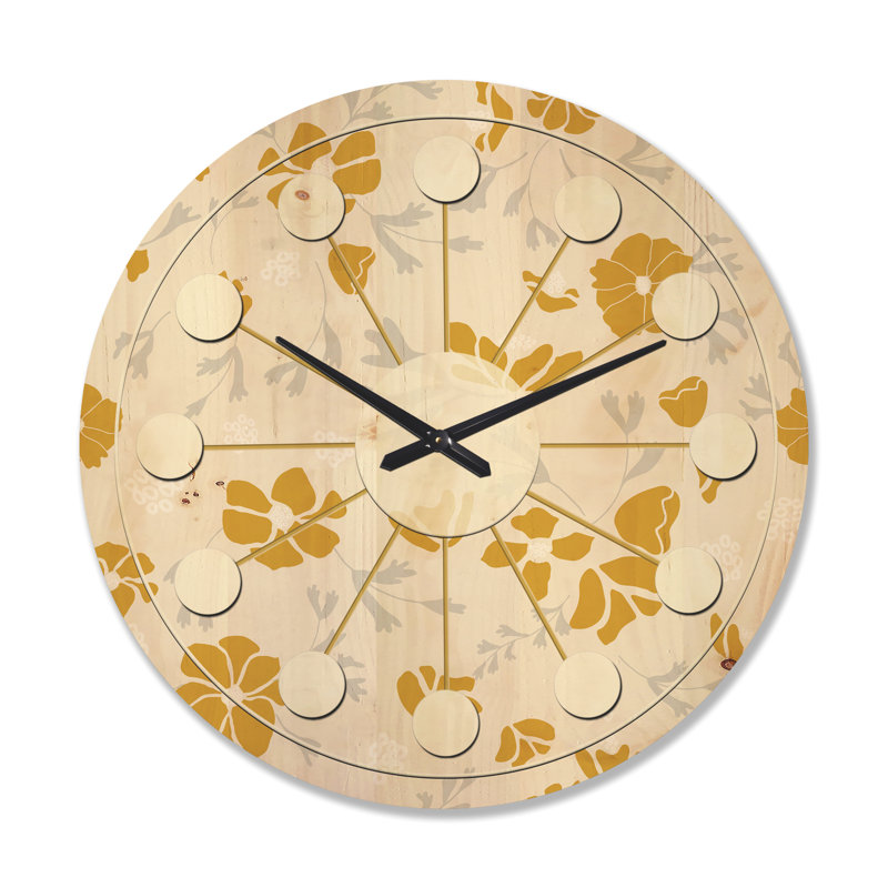 Horloge murale rétro en bois rétro Poppies III, Très grand