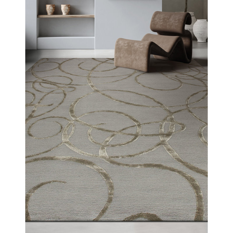 Abstract Area Rug in Pewter/Brown, Rectangle 10' x 14'