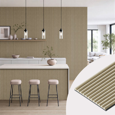 4pc x 106 in. x 11.8 in. Fluted Semi-Circle Wood Shiplap Wall Panels, 3D Wall Paneling for Interior Accent Walls (total coverage 34.68 sq. ft./Set)