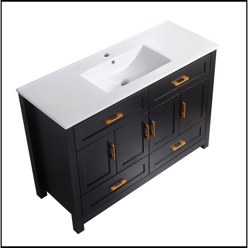 48" Bathroom Vanity With Ceramic Sink Combo, Abundant Storage Cabinet -4 Soft Close Doors And 4 Drawers, Black