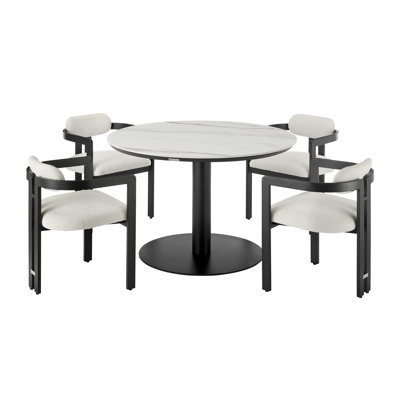 Aguilar 5-Piece Outdoor Round Sintered Stone Dining Set