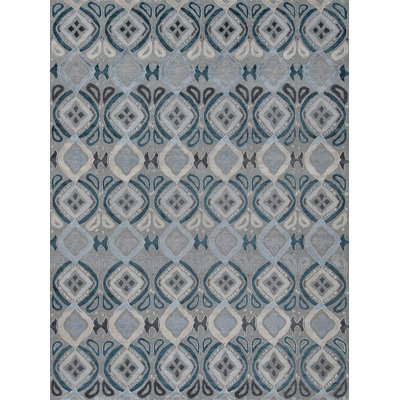 Bali Geometric Area Rug in Platinum/Sky Blue/Teal