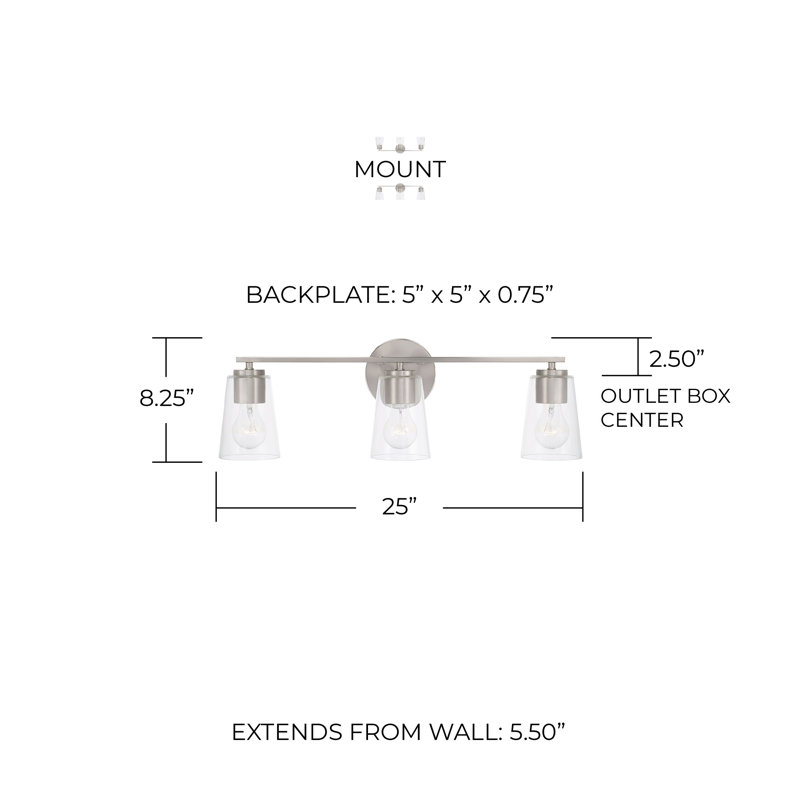 Éclairage de salle de bain à intensité variable à 3 lumières Kirstee, Argent