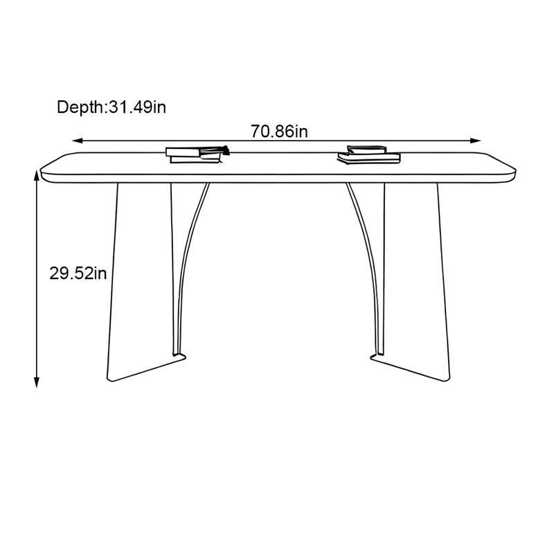 Table de salle à manger moderne en bois massif rectangulaire, H 29,52 po x L 70,86 po x l 31,49 po