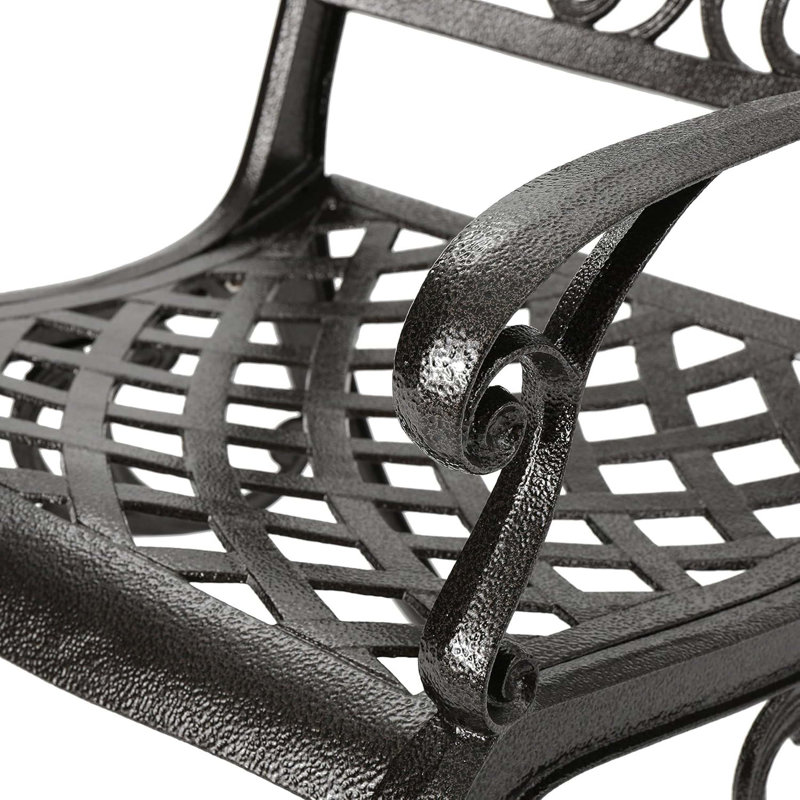 Ensemble de salle à manger de patio en métal pour six personnes avec table rectangulaire avec structure en fonte d'aluminium résistante à la rouille et design élégant en treillis floral.