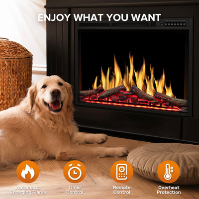 Havato 37-Inch Electric Fireplace Insert – Adjustable Flame & Log Colors, Speed/Brightness Control, Remote, 750W/1500W Dual Power (37"X27")