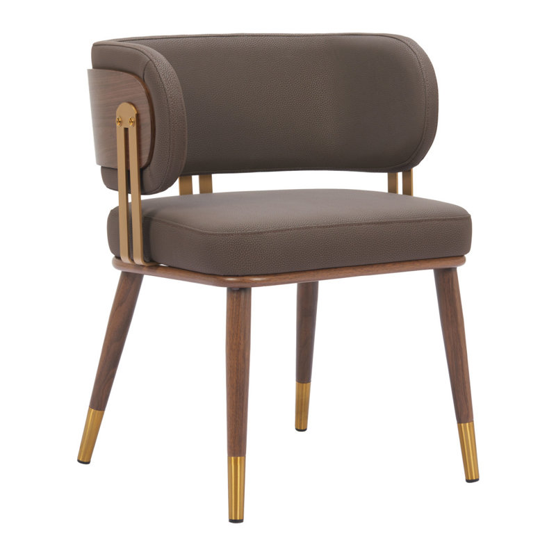 Chaise de salle à manger rembourrée en similicuir brun et noyer
