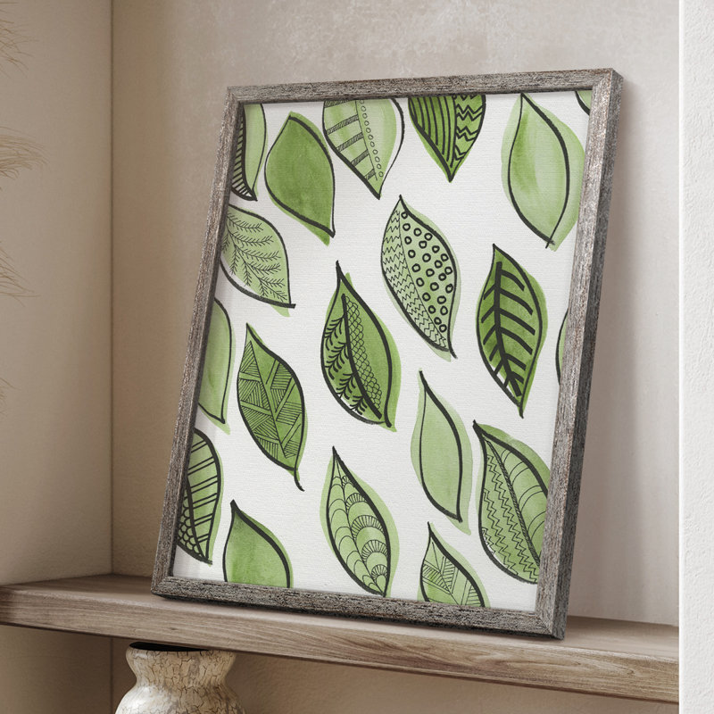 Patterned Leaf Shapes IV Framed Print - Solid Wood, 21" H x 17" W