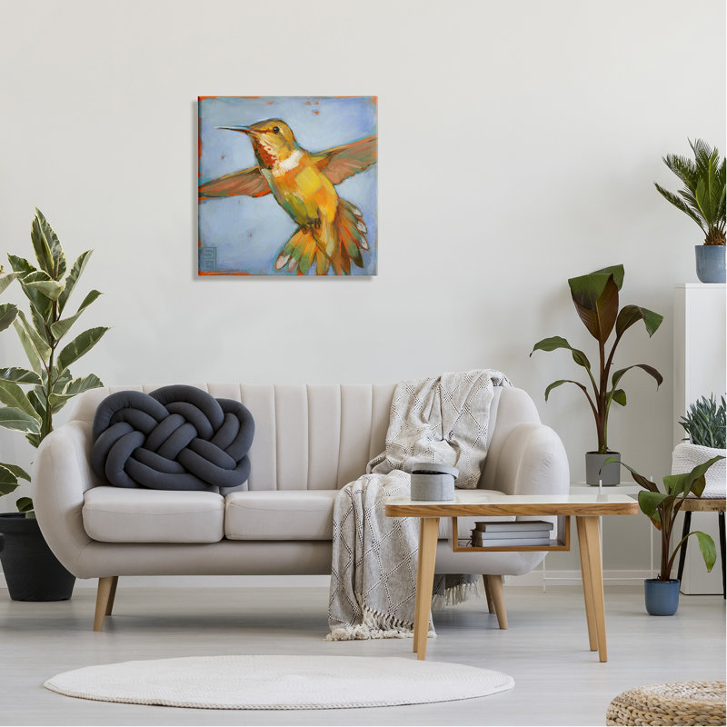 Colibri sur fond bleu par Stacy Daguiar, H 24 po x l 24 po x P 1,5 po