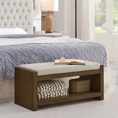 Modern 40" Accent Bench With Lower Shelf Shoe Rack With Removable Cushion For Living Room, Bedroom