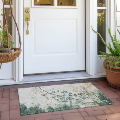 Machine Washable Indoor/Outdoor Xhevrie Emerald Rug