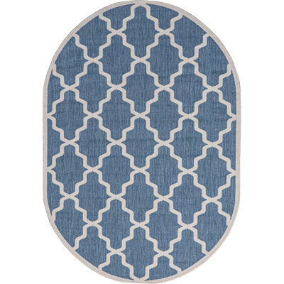 Sidell Geometric Lattice Indoor/Outdoor Blue Rug