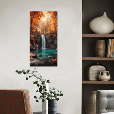 Waterfall Wall Art, Nature Landscape Wall Art for Living Room, Waterfall Pictures for Wall Landscape Painting, Nature Pictures Wall Decor for Bedroom Office, Waterfall Canvas Wall Art Painting Ready to Hang 20" × 40"