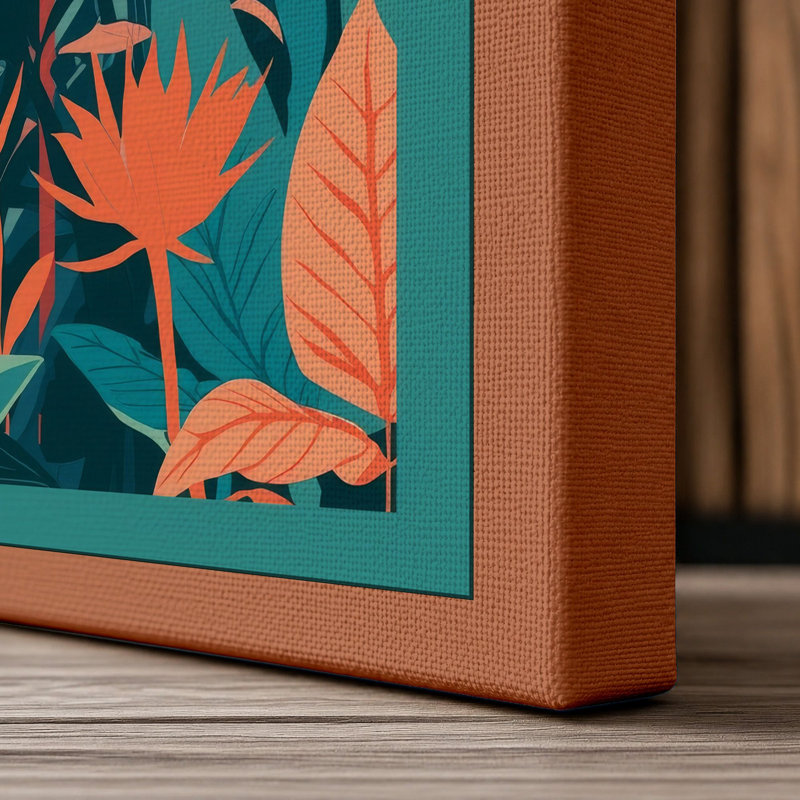 Tropical Garden Pattern Botanical - Wrapped Canvas, 24x16 - 61.0 x 40.6 cm, Terracotta Border