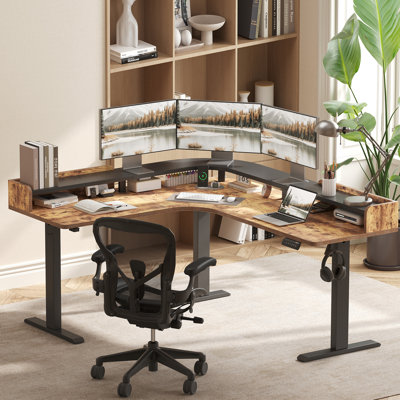 Bureau debout en L de 63 po pour ordinateur, bureau de coin électrique à hauteur réglable pour le bureau personnel