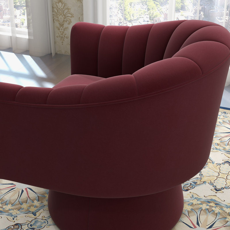 Fauteuil demi-tonneau pivotant de 25,2 po Iryanna, Velours rouge, 1