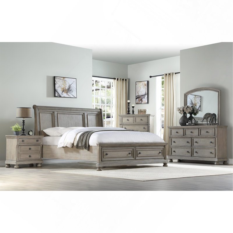 Commode 5 tiroirs en bois gris antique