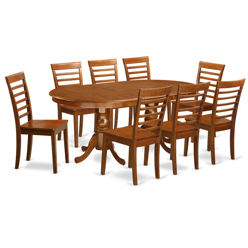 L'ensemble de salle à manger 9 pièces comprend une table de salle à manger ovale avec rallonge papillon et 8 chaises de cuisine, brun selle