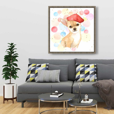 Chihuahua Dog Artist - Beige Framed Canvas Home Decor