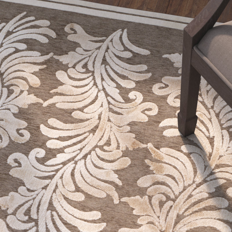 Tapis floral beige / brun Plume, Rectangle 5 pi 3 po x 7 pi 6 po
