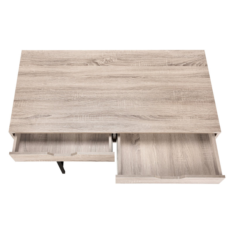 Bureau de travail de 122 cm (48 po) de long pour bureau à domicile, stratifié brun, structure en métal noir, rangement pour ordinateur portable avec tiroirs, piètement en métal